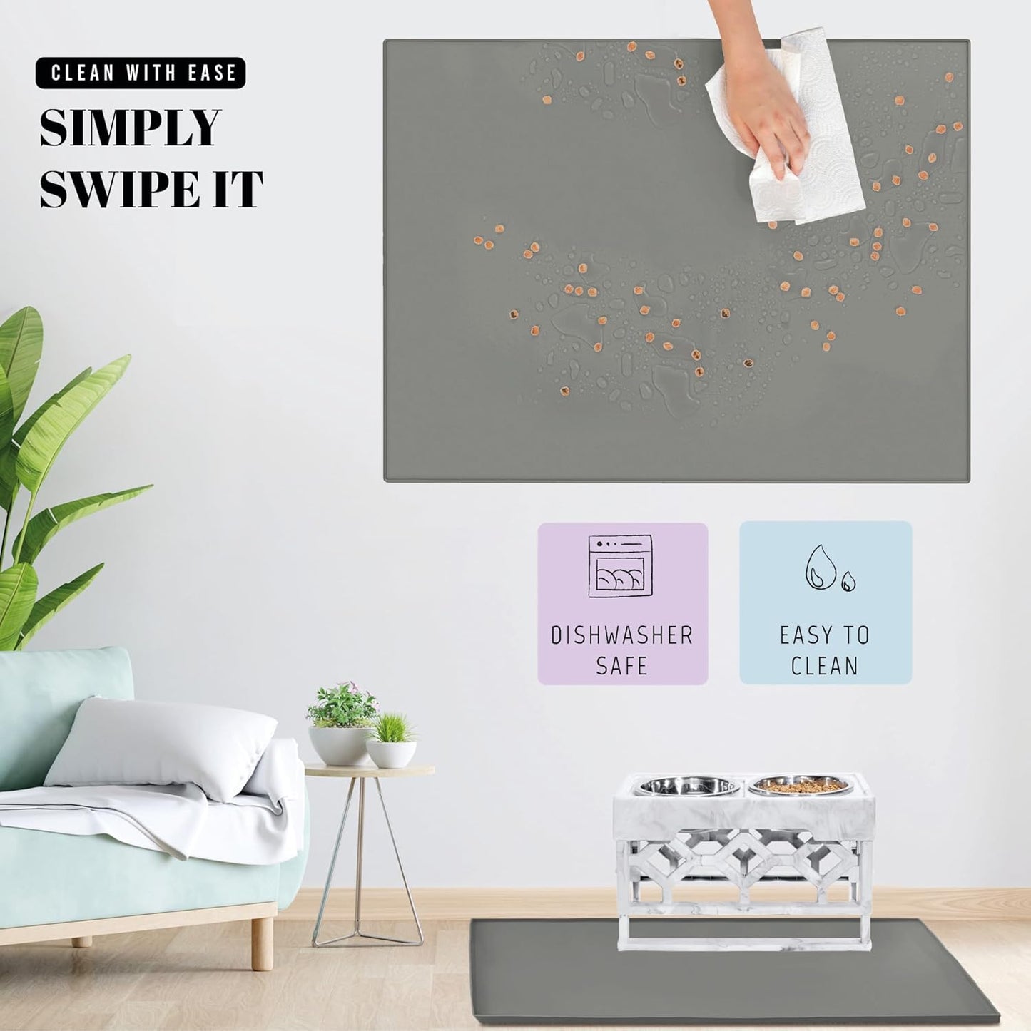 AVERYDAY 3-in-1 Slow Feeder Dog Bowls and 32x24'' Silicone Dog Mat Bundle