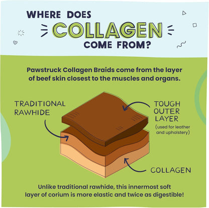 Pawstruck Natural 5-7” Beef Collagen Braids for Dogs – Long-Lasting Rawhide & Bully Stick Alternative, with Chondroitin & Glucosamine – 5 Pack