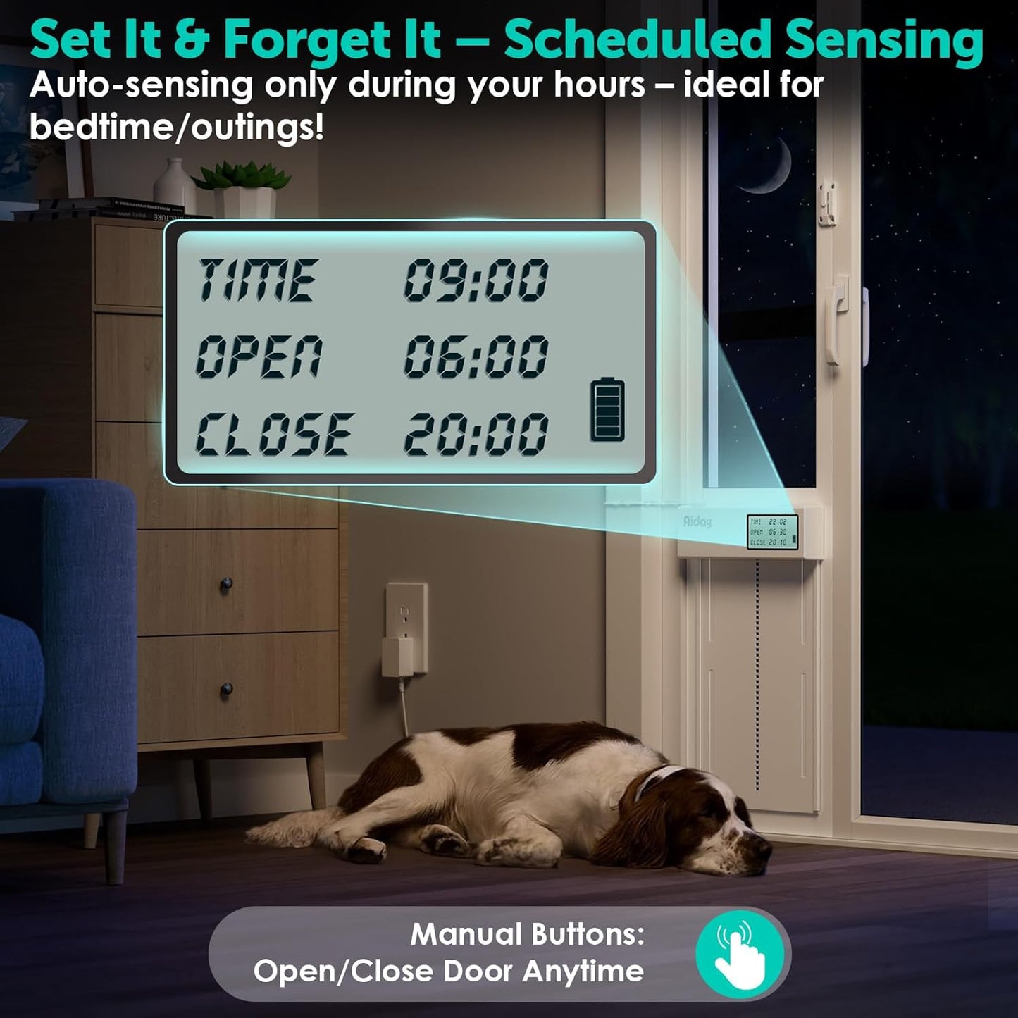 Automatic Sliding Glass Dog Door with Collar Sensor,Large Electric Doggy Door for Sliding Glass Door, Adjustable 76" to 80-11/16" Slider Height,Custom Scheduling & Anti-Pinch,Fit Dog Up to 100 Lbs (L)