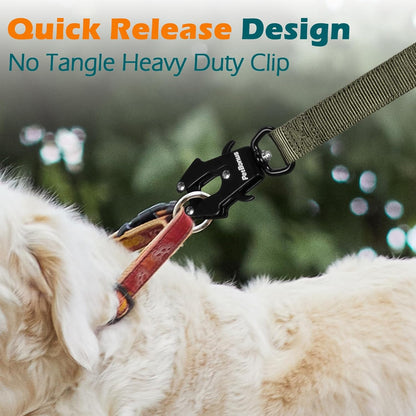 PetBonus Heavy Duty Tactical Dog Leash, 5 FT Bungee Shock Absorption Leash and Dog Collar Safety Clip