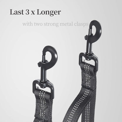 Double Dog Leash with Two Extra Traffic Handles, 360 Swivel No Tangle Dual Dog Walking Leash, Comfortable Shock Absorbing Reflective Bungee for Two Dogs (18~120 lbs, Black)