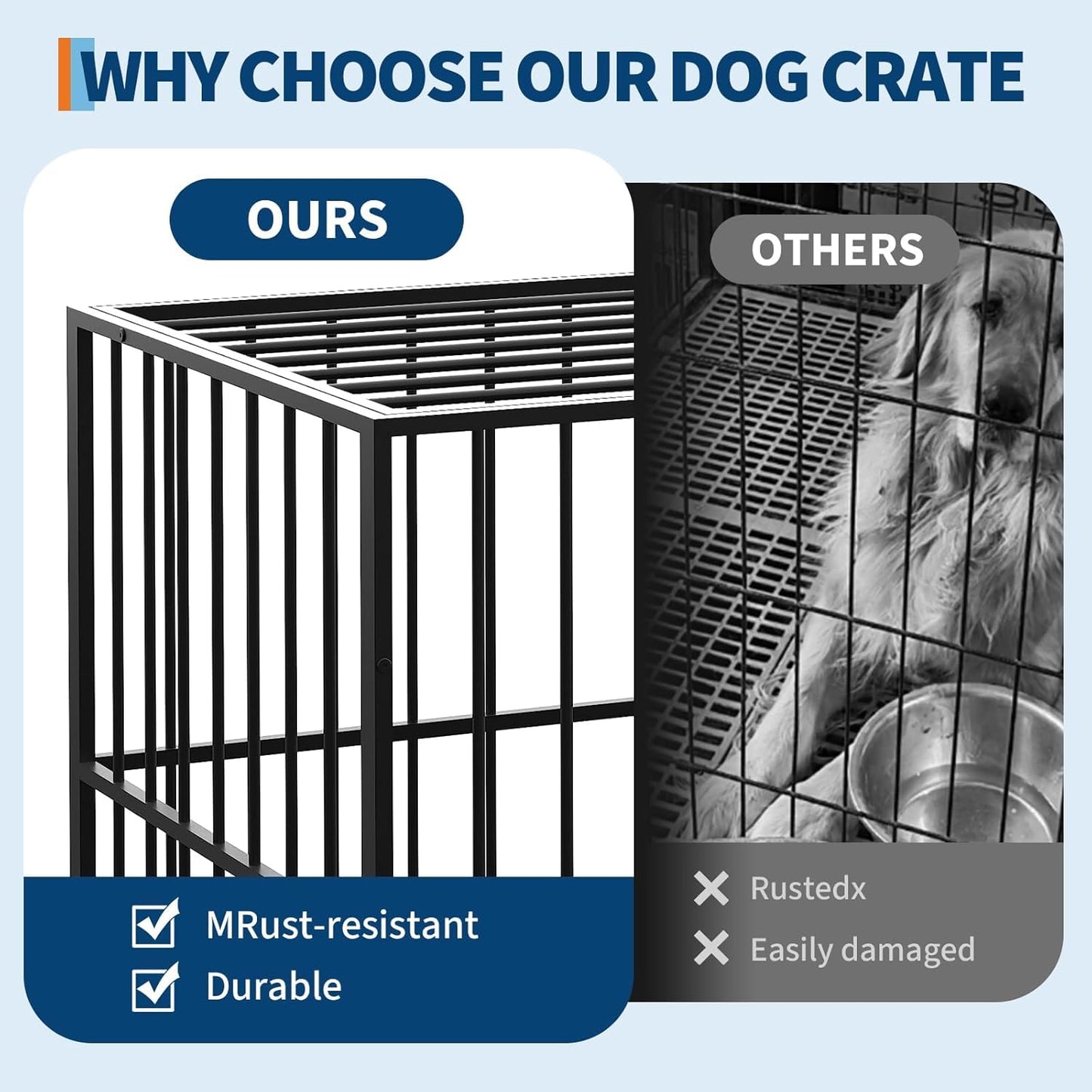 Heavy Duty Stainless Steel Dog Crate for Large & XL Breeds - Indestructible Escape-Proof Kennel with Locking Wheels - Collapsible, Chew-Resistant Indoor/Outdoor Cage with Easy-Clean Removable Tray