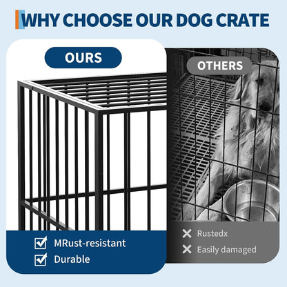 Heavy Duty Stainless Steel Dog Crate for Large & XL Breeds - Indestructible Escape-Proof Kennel with Locking Wheels - Collapsible, Chew-Resistant Indoor/Outdoor Cage with Easy-Clean Removable Tray