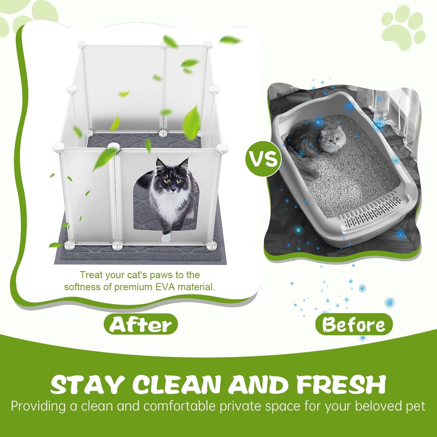 Large Cat Litter Box Cover Enclosure with Waterproof Splash Guard, Litter Mat(L33×W23), Row-Hook, DIY Shield, Safe Material, Easy Install & Clean,Privacy Screen for Most Litter Boxes,27'' × 21'' ×17''