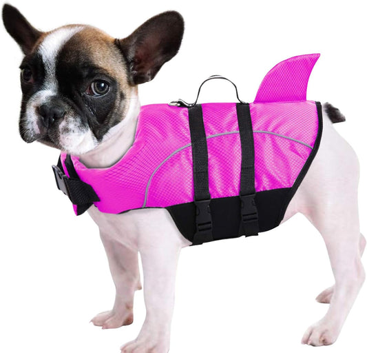Ripstop Dog Life Jacket Shark Life Vest for Dogs, Safety Lifesaver with High Buoyancy and Lift Handle for Small and Medium Breeds（Rose Red XS）