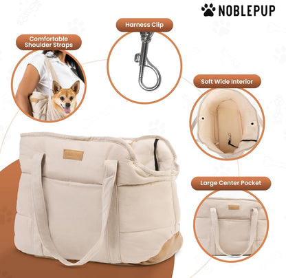 NoblePup Cozy Plush Dog Purse Carrier for Small Dogs - Dog Carrier Purse with Secure Harness Clip, Dog Tote Bag for Small Dogs and Puppies - White 2.0