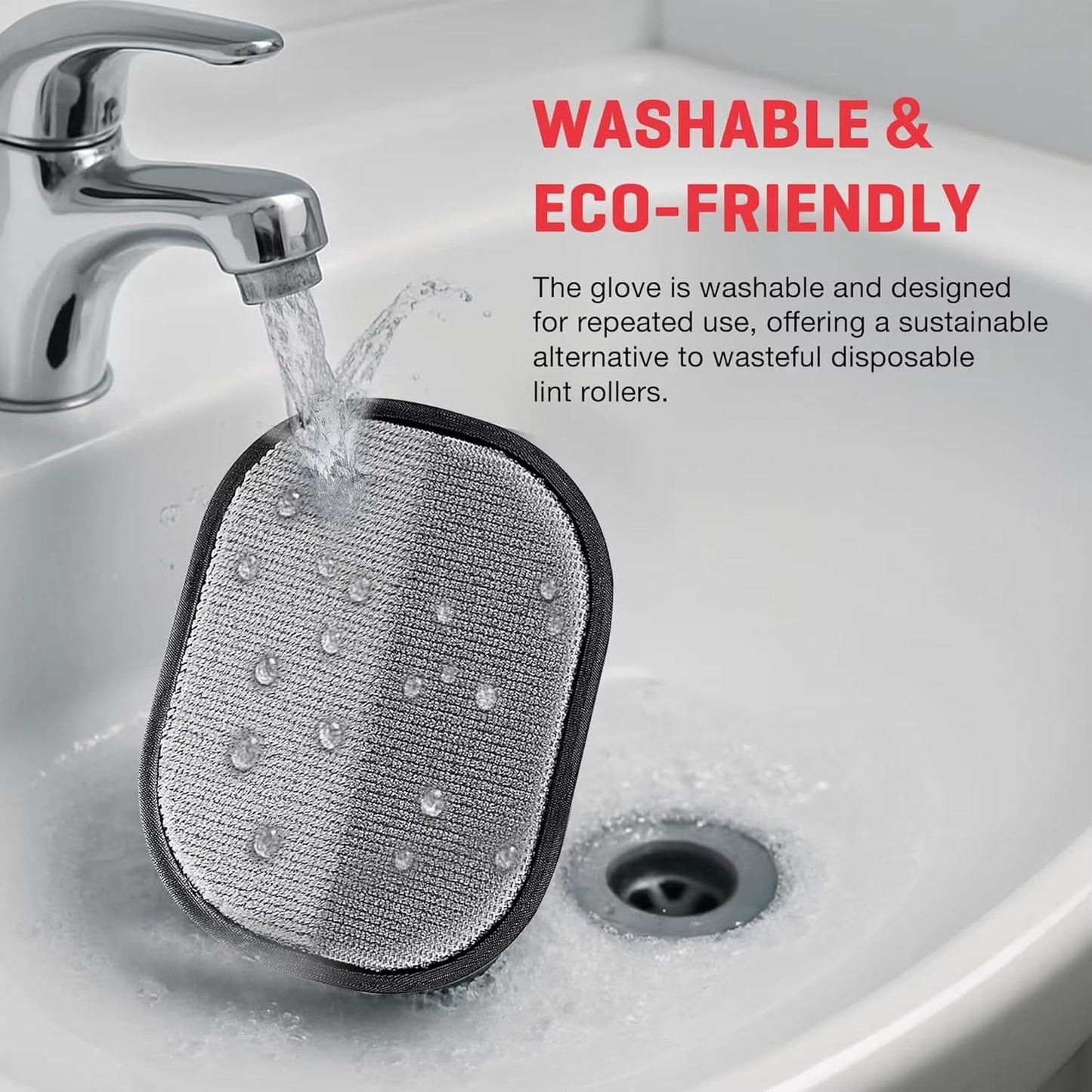 Reusable Pet Hair Removal Glove, Black Mesh, One Size Fits All, Washable Lint Cleaning Mitt with Ergonomic Design for Deep Detail Cleaning