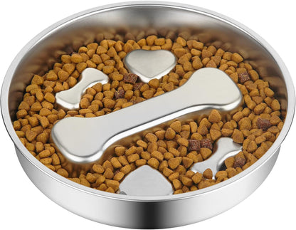 Slow Feeder Dog Bowl - 2 Cups Stainless Steel Dog Slow Feeder Food Bowl, Metal Non-Slip Lick Plate,Puppy or Cat Food Holder,Pet Supplies,Puzzle Maze Dish for Medium Sized Breeds