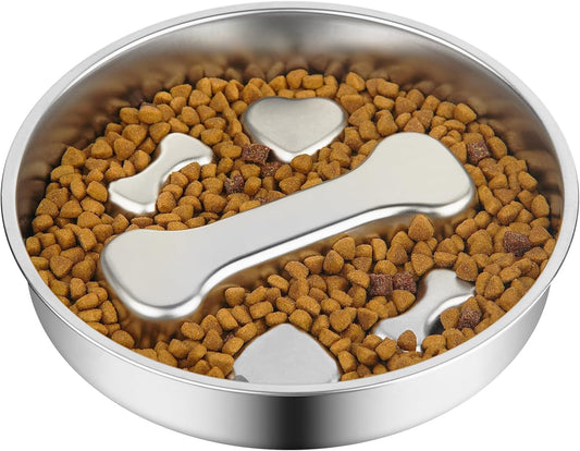 Slow Feeder Dog Bowl - 2 Cups Stainless Steel Dog Slow Feeder Food Bowl, Metal Non-Slip Lick Plate,Puppy or Cat Food Holder,Pet Supplies,Puzzle Maze Dish for Medium Sized Breeds