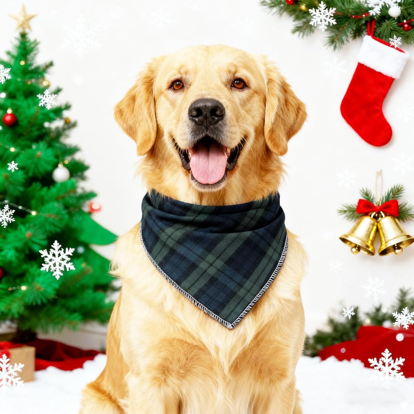 Unique Style Paws Dog Christmas Bandanas 1PC Washable Cotton Triangle Green Plaid Dog Scarfs for Small Medium Large Dogs and Cats