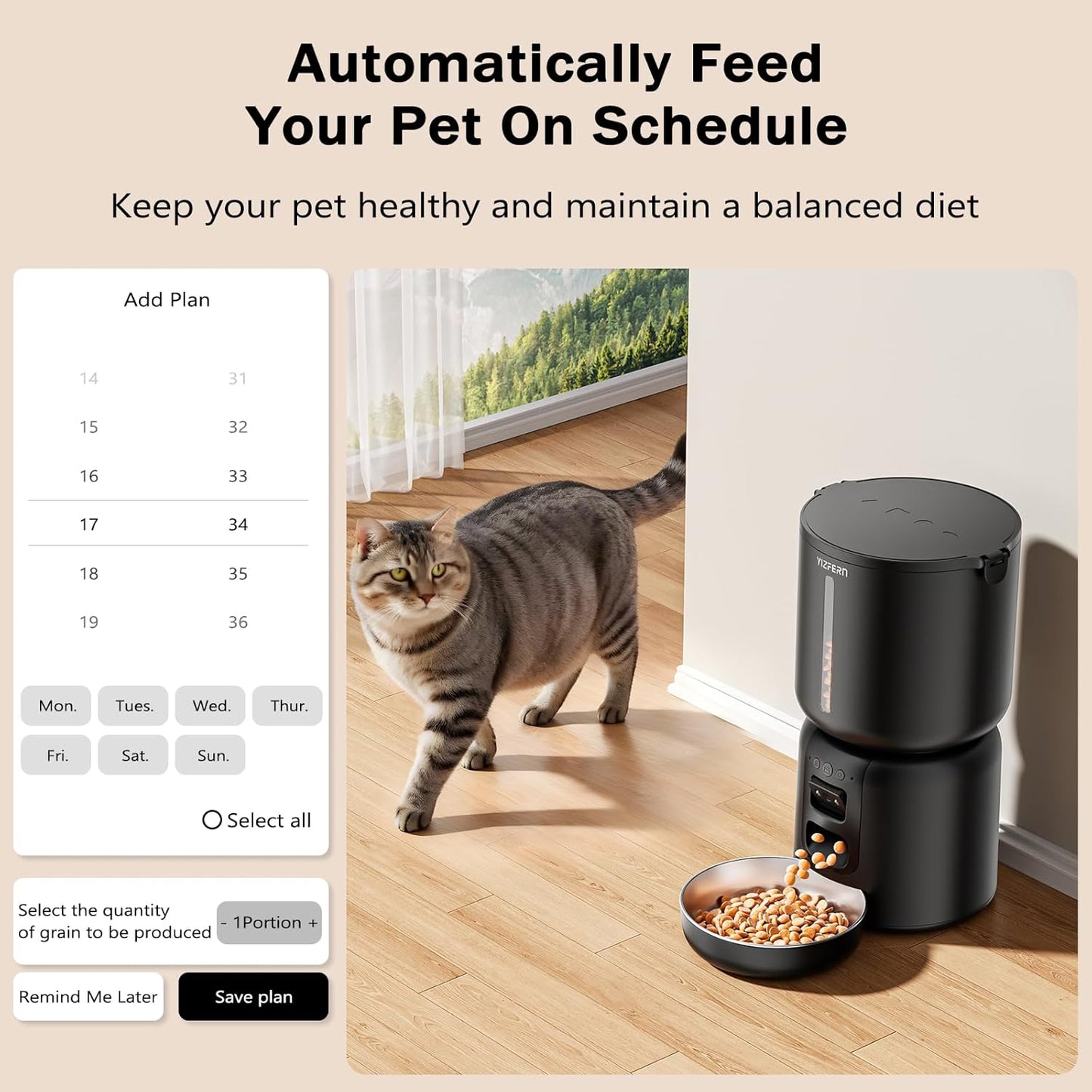 Automatic Cat Feeder with Camera, 4L Automatic Pet Feeder, Dual Power Supply, Programmable Cat Food Dispenser with 2MP Night Vision & Two-Way Audio for Cats and Small Dogs, Black