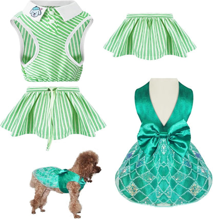 Dog Dresses, Dog Birthay Dress, Fancy Puppy Clothes with Bow Tie and Canine Sports Dress, Dogs Sports Lapel Skirt