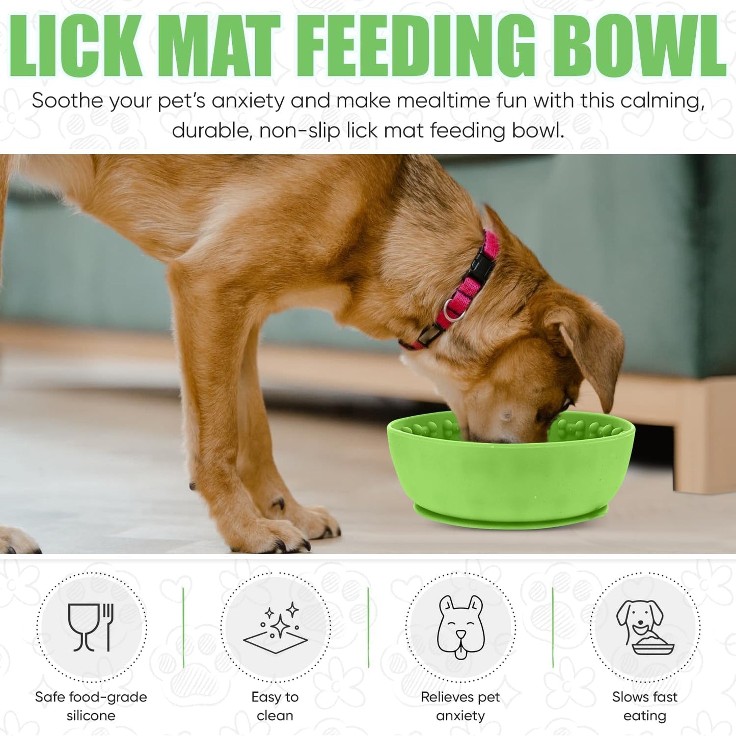 Lick mat for Dog Slow Feeder Bowl Anxiety Boredom Reducer Perfect for Yogurt, Peanut Butter. Wobble Dog Slow Feeder Bowl Easy to Clean - Non Slip Design BPA Free Silicone Licking mat - Green