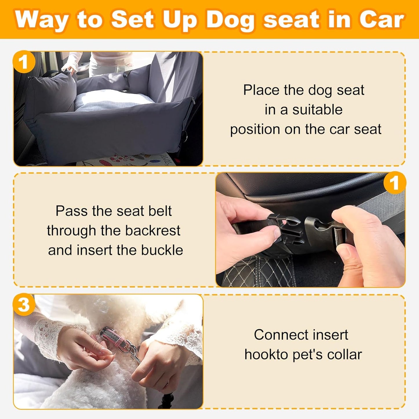 Dog Car Seat for Small Dogs– Waterproof Booster Seat with Memory Foam Cushion, Clip-On Safety Leash, Fits Front & Back Seat, Travel Carrier Bed, up to 25lbs