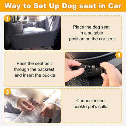 Dog Car Seat for Small Dogs– Waterproof Booster Seat with Memory Foam Cushion, Clip-On Safety Leash, Fits Front & Back Seat, Travel Carrier Bed, up to 25lbs