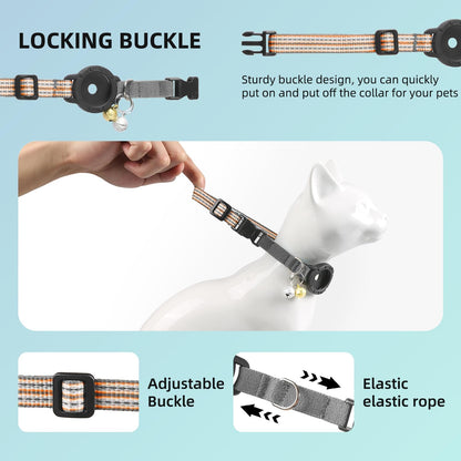 AirTag Cat Collar – Reflective Kitten Collars with Integrated Apple Air Tag Holder | Lightweight, Elastic Safety Cat AirTag Collar with Bell for Girl Boy Cats, Kittens, and Puppies (Orange, S)