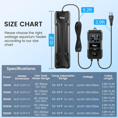 hygger 800W Aquarium Heater, Upgraded Submersible Fish Tank Heater with Dual Protection System & LED Digital Display, with Automatic Power-Off Function, for 80-220 Gal Freshwater and Saltwater Tank