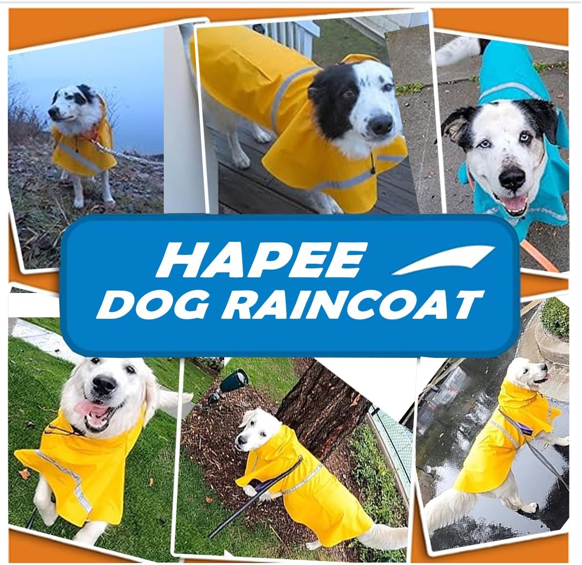 HAPEE Dog Raincoats with Reflective Strip Hoodie,Poncho Jacket for Large Dogs (E5-Yellow River, 16A (Back Length 16"))