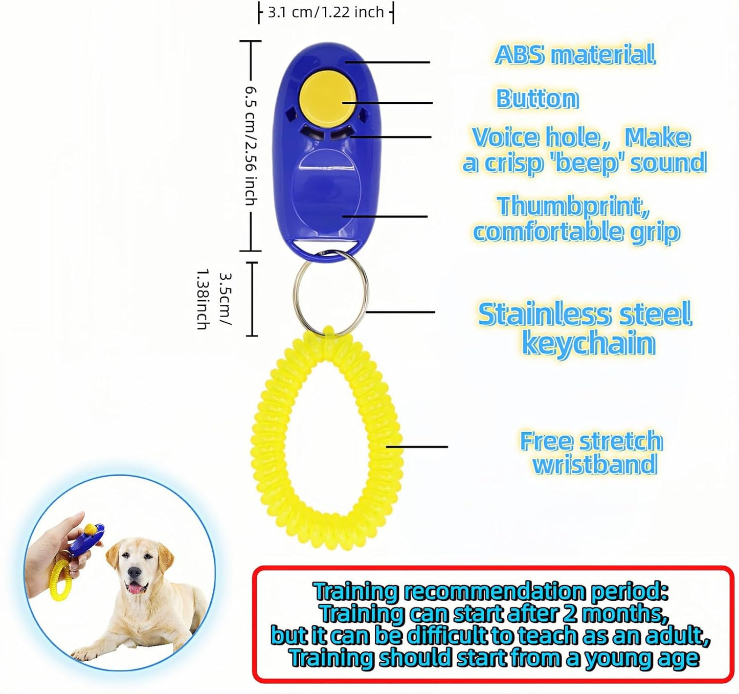 BUBBLE-FLY Dog Training Clicker with Wrist Strap, Effective Obedience Aid for Barking, Sit, Stay. Humane & Easy