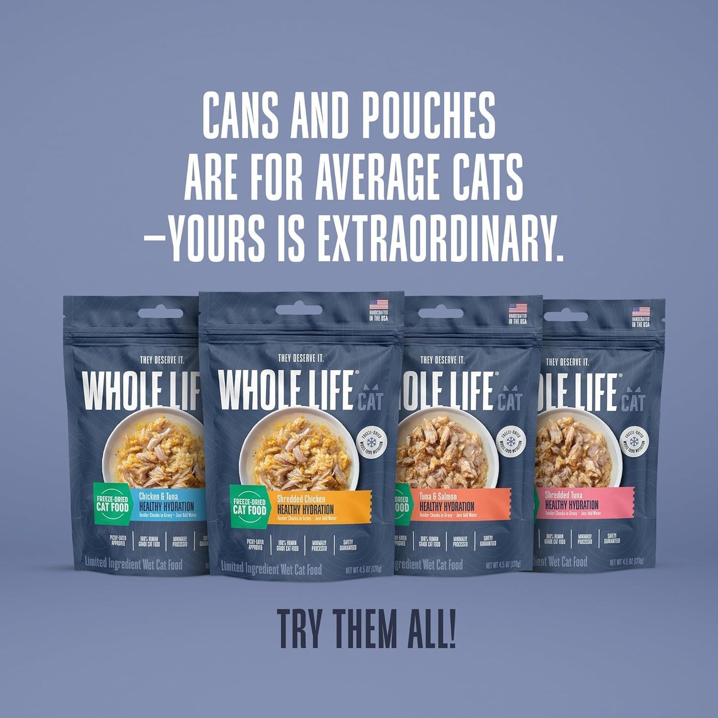 Whole Life Cat Freeze Dried Cat Food - Human-Grade Wet Food Toppers, Single Ingredient Snack & Lickable Treats, Instantly Hydrating Natural Broth Just Add Water, Made in USA - Shredded Chicken, 4.5 Oz