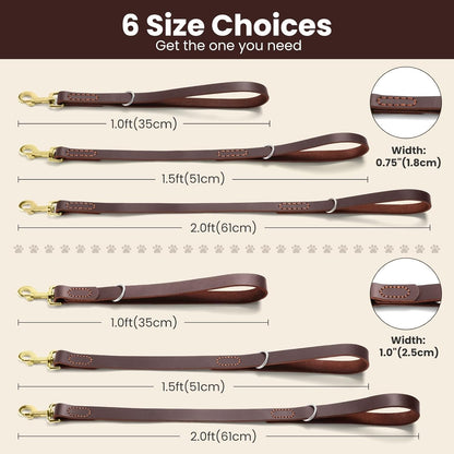 Leather Dog Leash, Strong Traffic Pet Short Lead & Heavy Duty Metal Hook for Training and Walking. (2.0ft L x 2.5cm W)