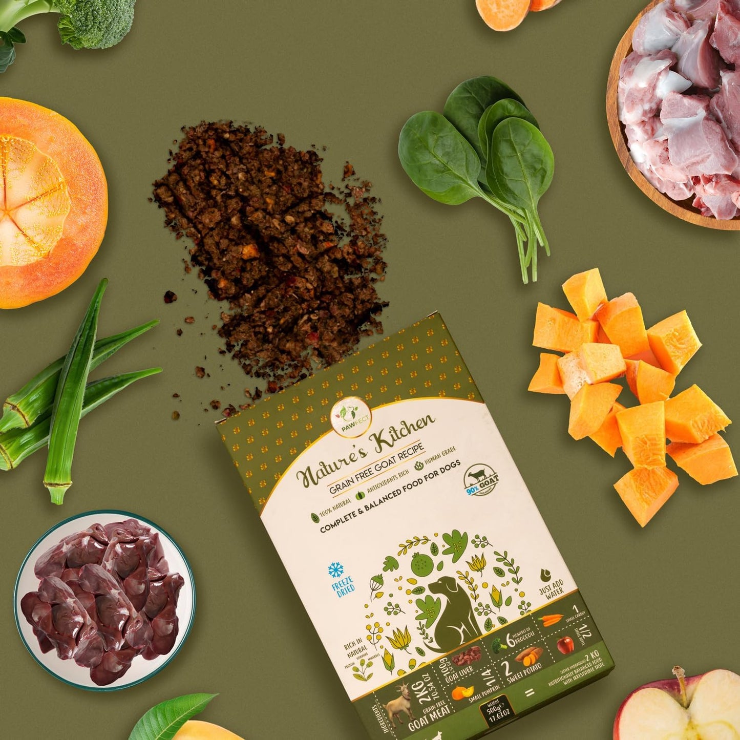 Nature's Kitchen Freeze Dried Dog Food, Goat | Complete and Balanced Meal | All-Natural | Grain Free | Healthy Topper | High Protein | Single Source of Protein (8.82oz)