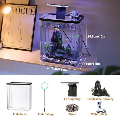 GarveeLife 2.6 Gallon Small Fish Tank, Betta Fish Tank kit with LED Light, Oxygen Generator, Fish Tank Starter Kits for Beta,Goldfish