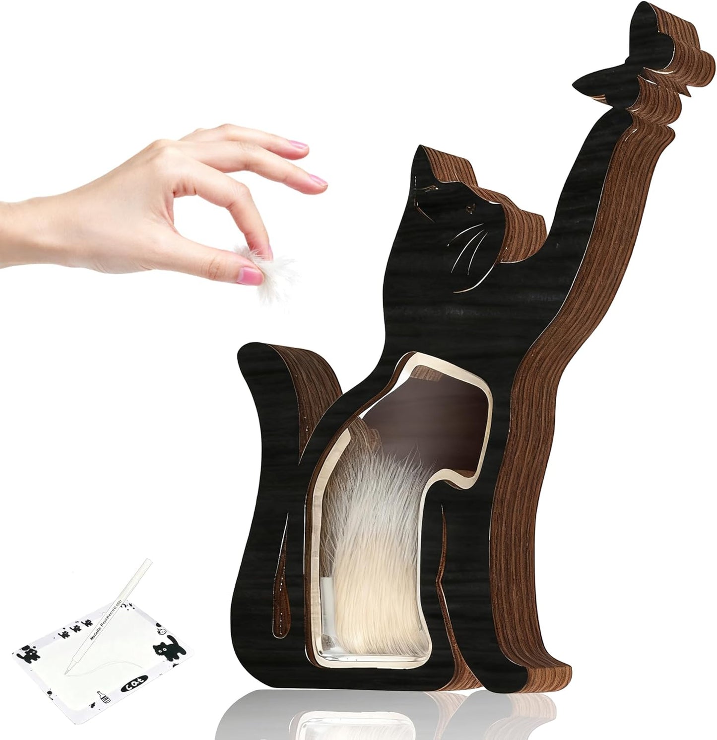 Cat Hair Keepsake Box for Pet Lovers, Handcrafted Wooden Keepsake Box for Cat Fur, Standable Tabletop Display with Pen and Card Perfect Memorial Gift for Loss of Cat