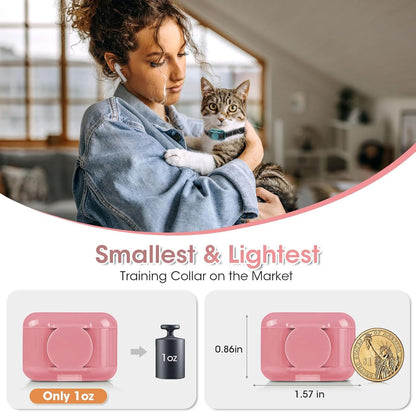 Cat Shock Collar Smallest Cat Training Collar with Remote 2000ft Range Electric Cats Bark Collar with Shock, Vibration, Beep 3 Modes to Stop Meowing, Waterproof, Rechargeable,Pink