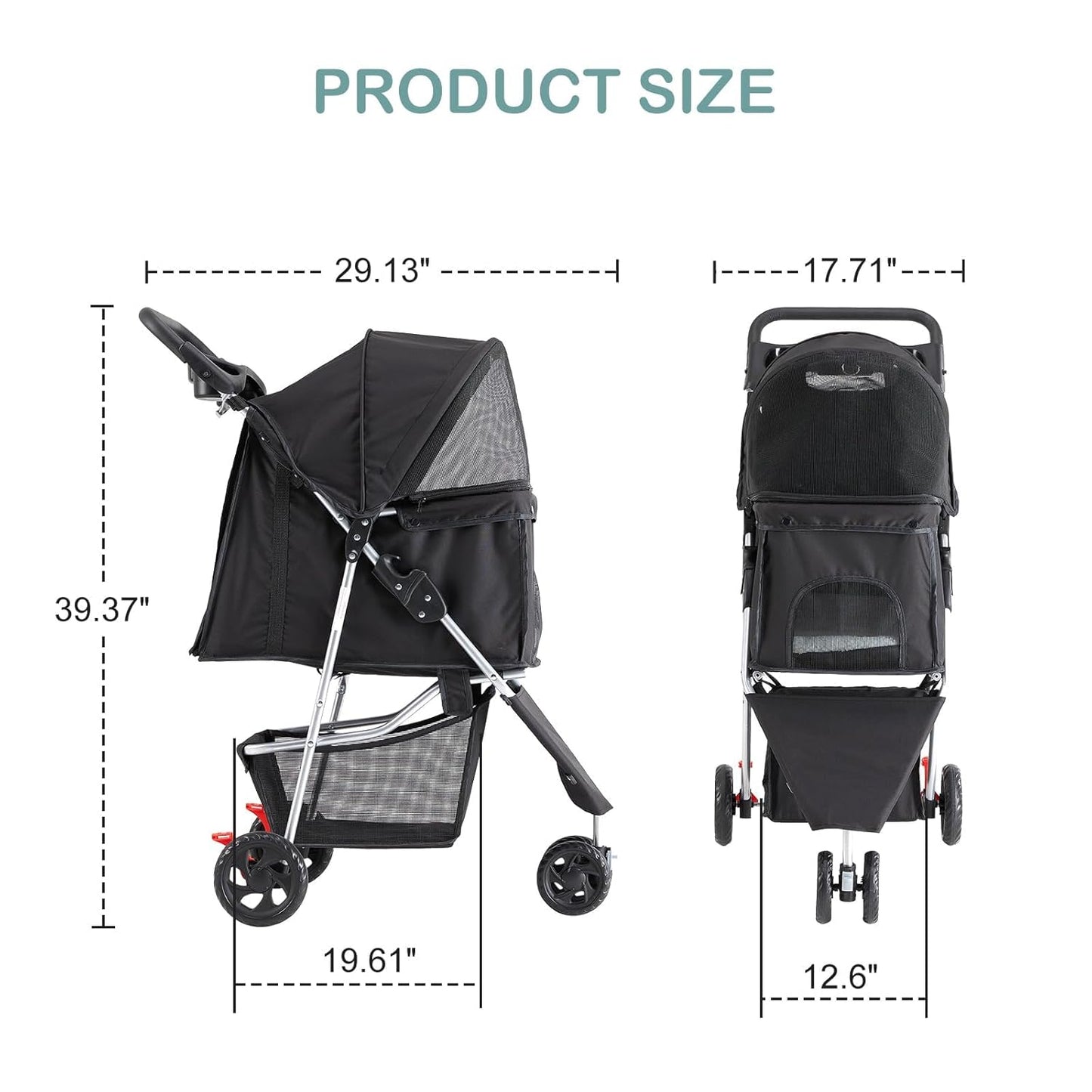 Smug Pet Stroller for Dogs and Cats, Foldable, Lightweight and Durable, Ideal for Small to Medium Pets, Includes Storage Basket and Cup Holders