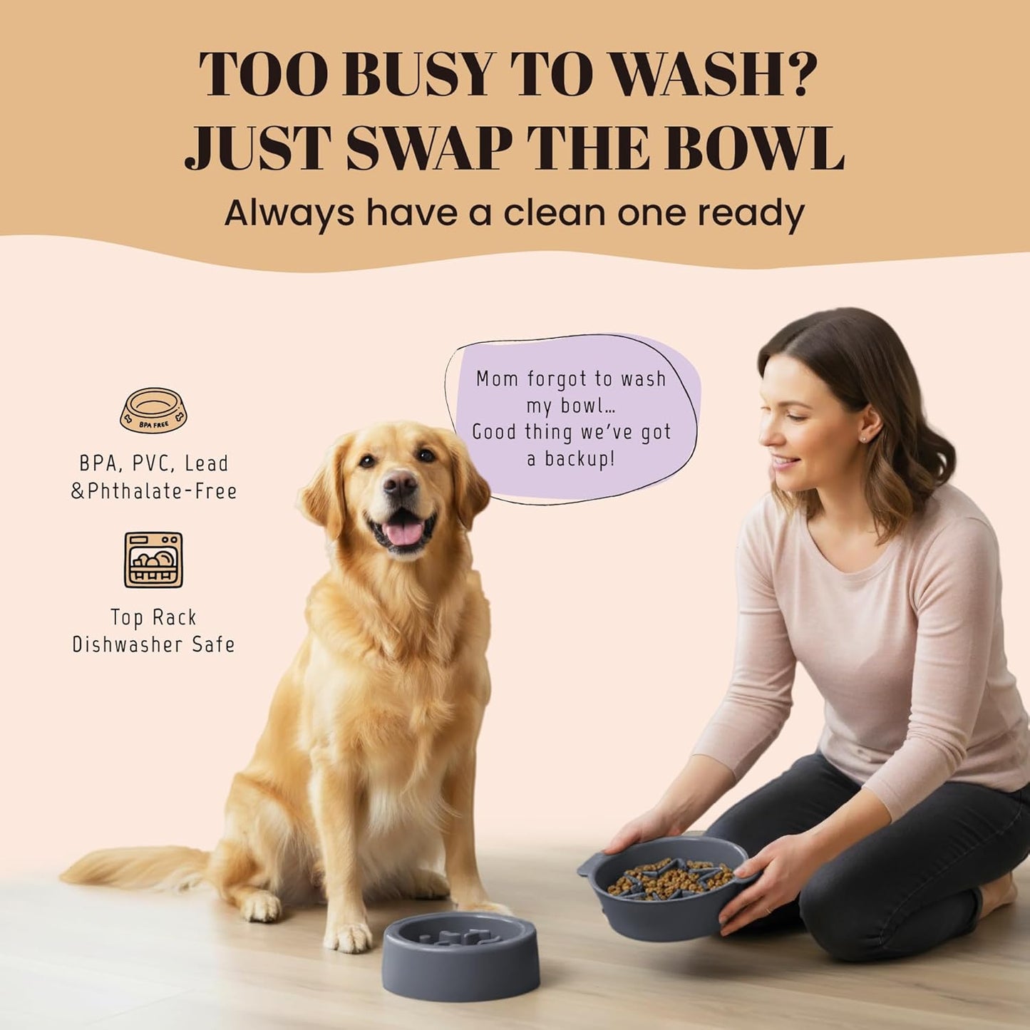 AVERYDAY Large 3-in-1 Slow Feeder Dog Bowls, Two 1.5 Cup Maze Dog Feeder Bowl Inserts, Anti-Slip Spiral Food Dish for Wet, Dry, Raw Food, Slow Down Eating Puzzle Feeding Bowl for Medium Large Dogs