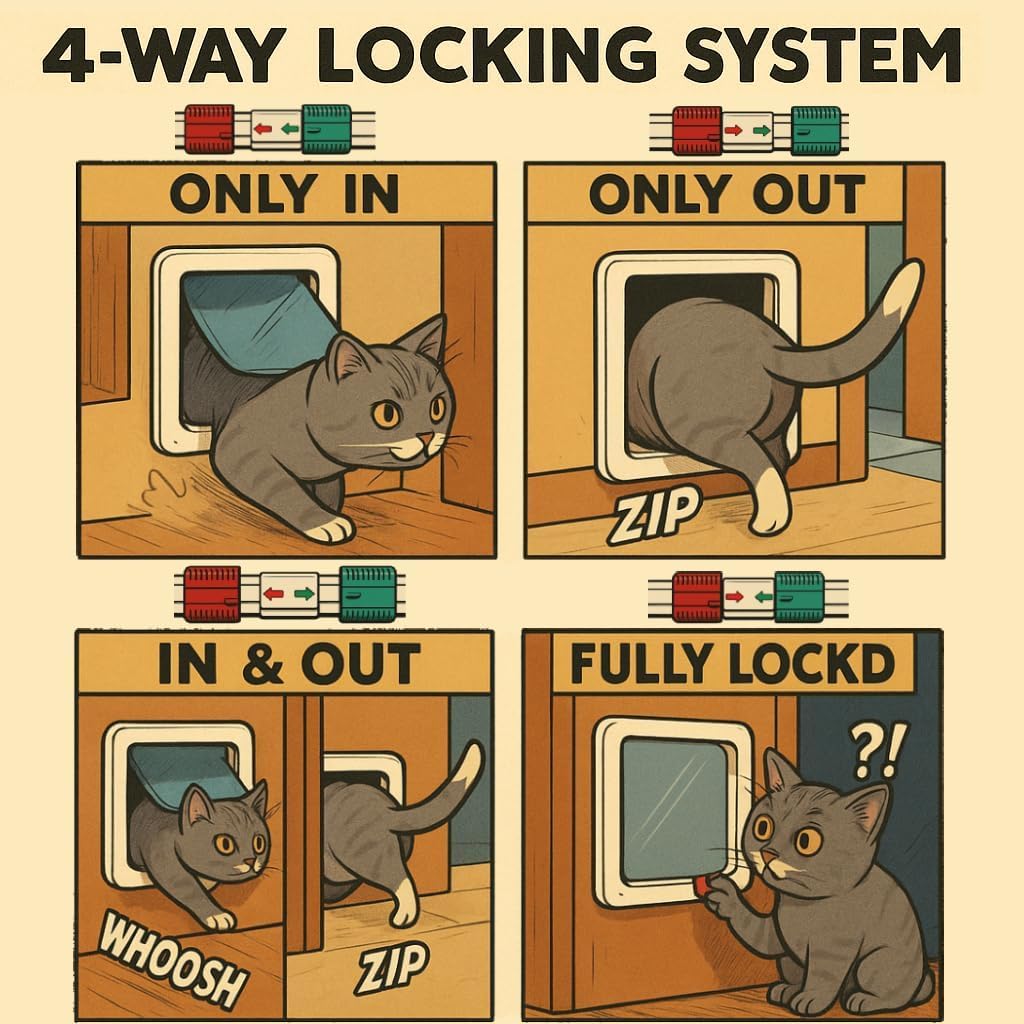 Extra Large Cat Door with 4-Way Lock (Outer Size 11"x9.8"), Weatherproof Flap for Cats & Small Dogs up to 25.5 lbs, White