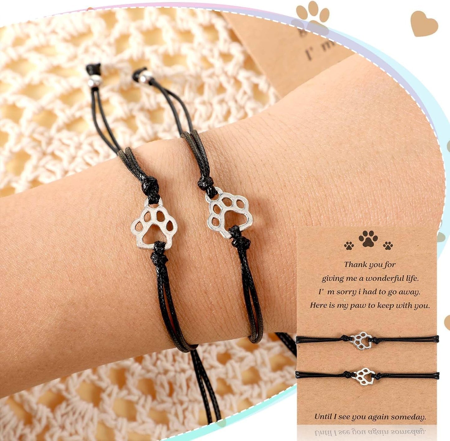 Cat Memorial 2PCs Gifts for Loss of Cat Pet Paw Bracelet for Women Men for Cat Passing Away Gifts for Cat Lovers Bereavement Gifts for Cat Lover Memory Gifts Loss of Furry Friend Sympathy Gift