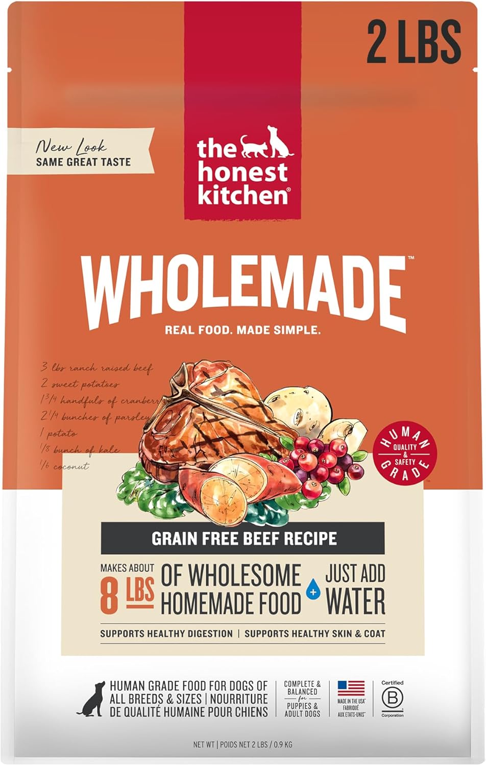 The Honest Kitchen Wholemade™ Dehydrated Grain Free Beef Dog Food, 2 lb Bag