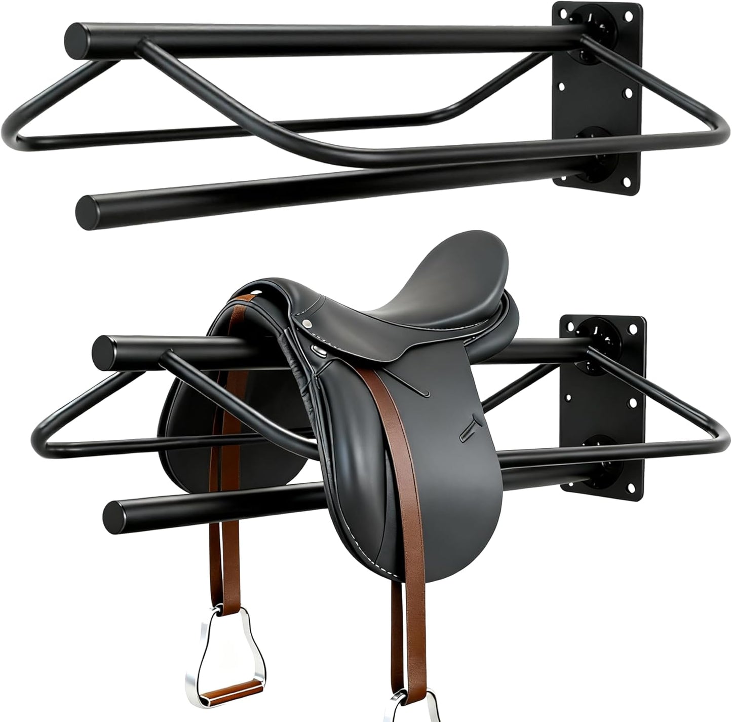 Heavy Duty Saddle Rack Wall Mount, Metal Horse Saddle Rack Stand with Pad Bar, Saddle Stands for Western Style Saddles, Horse Blanket Rack Hanging for Tack Rooms and Trailers (One Bar-2PCS)