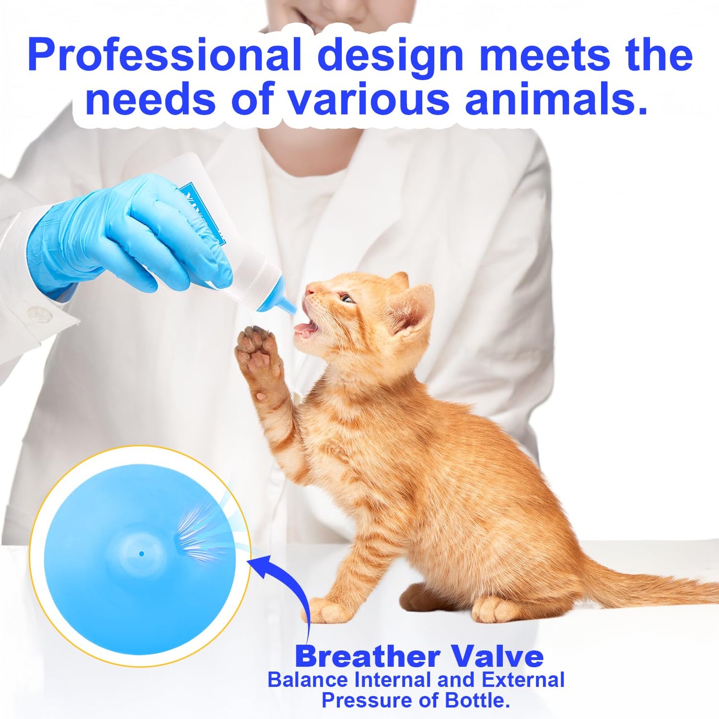 3 Pack Kitten Silicone Nursing Bottle,Silicone Feeding Nipple, Reusable Newborn Kitten Supplies, Suitable for Feeding, Puppy, Rabbit, Hamster (Blue, Large)