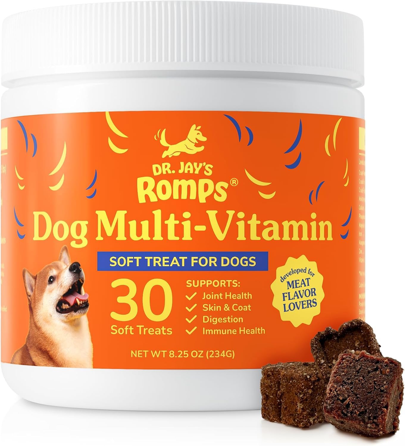 Dr Jay's Romps Multivitamins Dog Chews - Collagen Type II for Joint Health, Digestion, Skin & Coat - Vitamins and Supplements to Boost Immune System - Perfect Treats for Pets - 30 Count