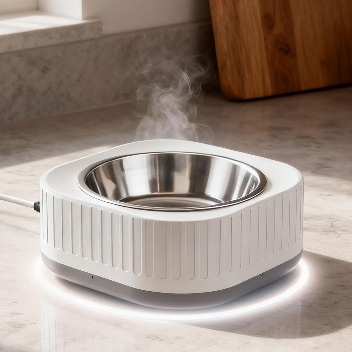 Heated Water Bowl,Heated Water Bowl for Pets – Outdoor Thermostatic Control Pet Dish with Chewproof Cord, Keeps Water Drinkable in Winter for Dogs, Cats & Chickens (Yellow)