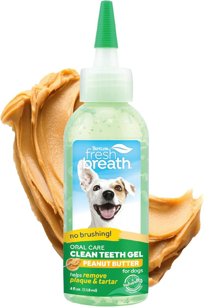 TropiClean Fresh Breath Dog Toothpaste for Teeth Cleaning, Breath Freshener, Easy Plaque & Tartar Remover Gel, No Toothbrush Needed, Peanut Butter, 4oz.
