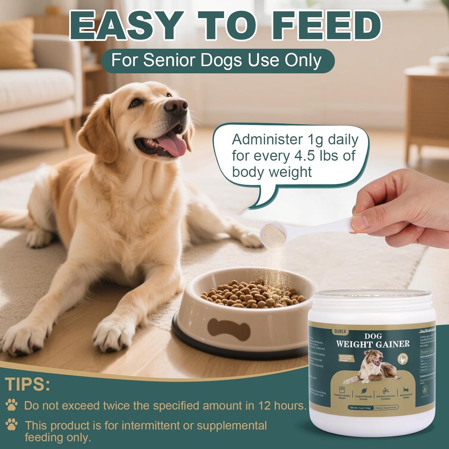 Dog Weight Gainer, High Calorie Dog Supplements, Senior Dog Supplements with Multivitamins for Support Healthy Weight & Maintain Muscle Mass, Chicken Liver Flavor, 4oz (114g)