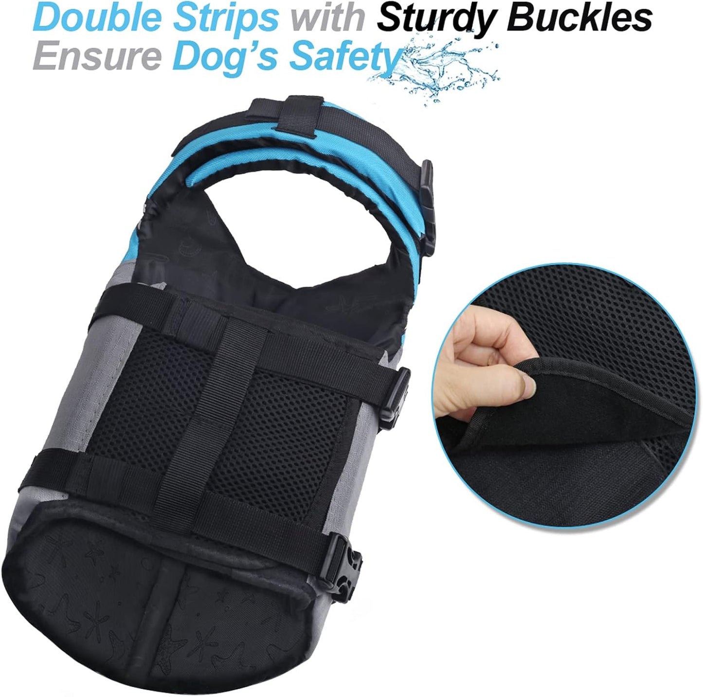 VIVAGLORY Sports Style Dog Life Vest, Dog Life Jacket for Swimming & Boating, Ripstop & Buoyancy for Puppy Doggy, Lifejacket with Handle, XL, Blue