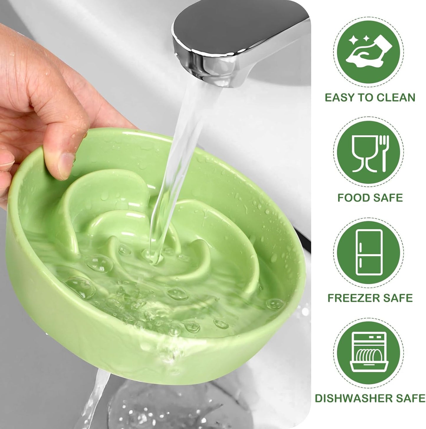 TRUVIC Ceramic Slow Feeder Dog Bowls, 1.5 Cup Puzzle Slow Feeder Bowls for Fast Eaters, Ceramic Dog Food Dish no Black Chin, Puzzle Bowl for Medium Dogs, Green