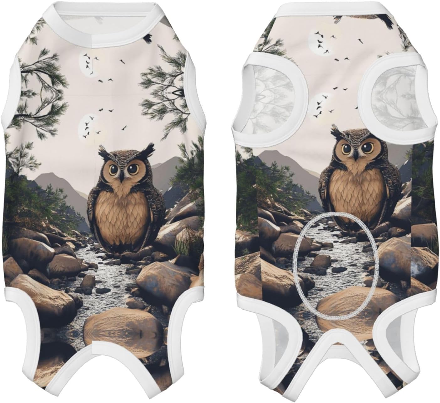 A Huge owl Dog Surgery Suit Recovery Suit, 100% Cotton Breathable Full Body Dog & Cat Surgical Suit with Cute Prints, Alternative to Cone for Spay Neuter Wound Care, Male & Female Pets Medium