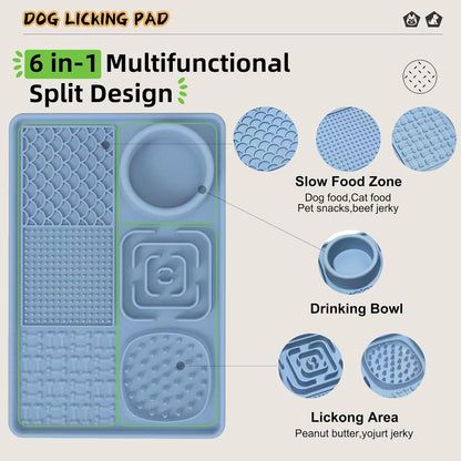 Dog Lick Mat for Anxiety Relief, Slow Feeder Alternative, Pet Enrichment Treat Mat, Boredom Buster, Durable Food-Grade Silicone, Dishwasher & Freezer Safe (Blue, Rectangle)