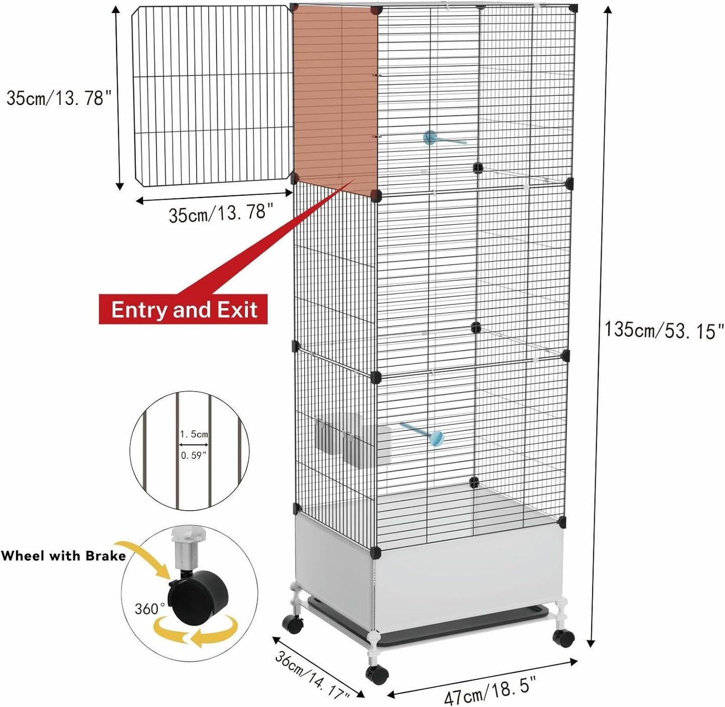 Extra Large Bird Cage, Black Parakeet Cages with Rolling Stand & Wheels, Wide Birdcage for Parrots Cockatiels Conure Budgie Canary Finch Lovebird