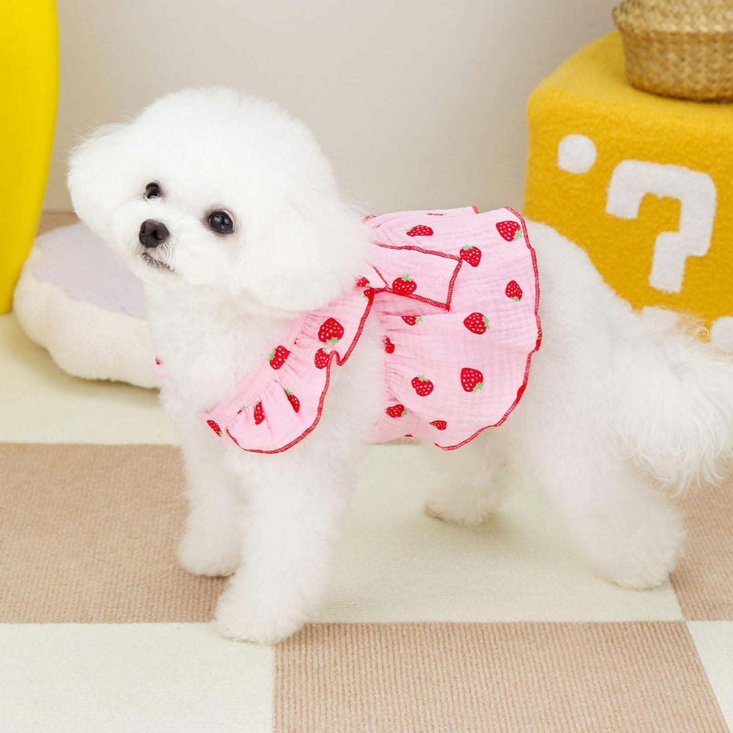 Dog Dresses for Small Dogs Girl Female Clothes Cat Clothes Cat Dress Cute Cotton Extra Small Summer Clothes Bow Decor Printed Strawberry Dog Birthday Outfit Puppy Clothes
