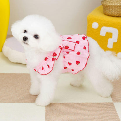 Dog Dresses for Small Dogs Girl Female Clothes Cat Clothes Cat Dress Cute Cotton Extra Small Summer Clothes Bow Decor Printed Strawberry Dog Birthday Outfit Puppy Clothes