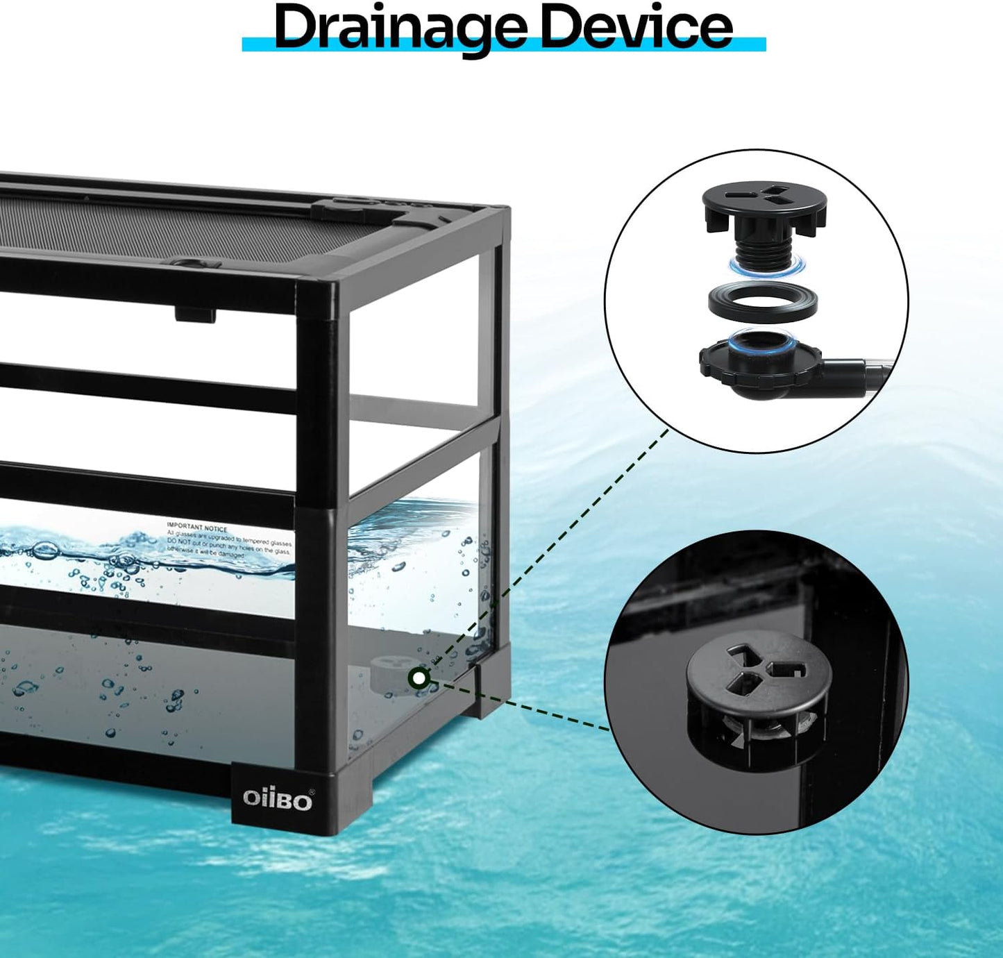 OIIBO 18 Gallon Turtle Tank, 30"×12"×12" Large Aquatic Turtle Tank Aquarium with Drainage System, Deep Leak-Proof Base Easy to Change Water Tortoise Habitat