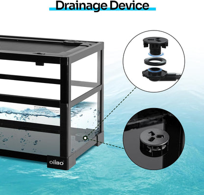 OIIBO 18 Gallon Turtle Tank, 30"×12"×12" Large Aquatic Turtle Tank Aquarium with Drainage System, Deep Leak-Proof Base Easy to Change Water Tortoise Habitat