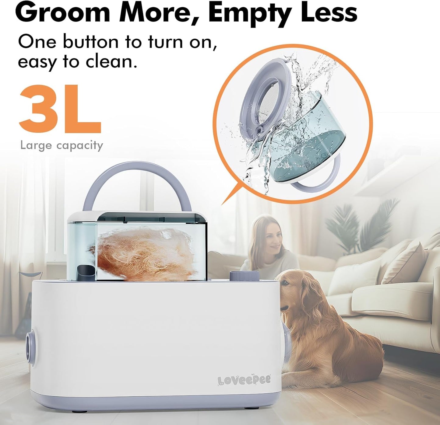 Dog Grooming Vacuum Kit, Dog Vacuum for Shedding Grooming Hair Dryer Kit, 9-in-1 Pet Brush Vacuum with Electric Pet Clippers, 21KPa Adjustable Speed & Temperature - 3L Dust Box